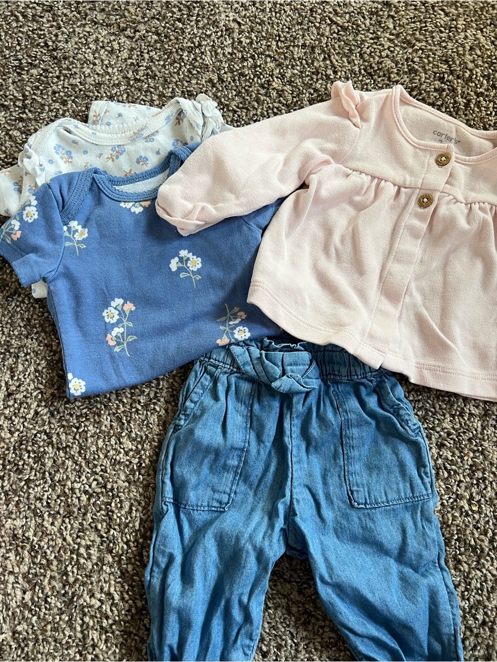 Carter's Pink Jacket with Blue Floral Tops and Garanimals Denim Pants